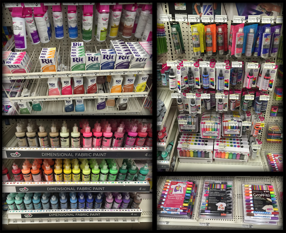 Clothing paint and dyes at Micheals Arts & Crafts